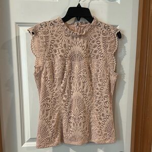 White House Black Market Pink Flutter Sleeve Blouse